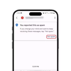 گزینه Not Spam در اندروید