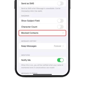 گزینه مخاطبان بلاک شده (Blocked Contacts) در آیفون